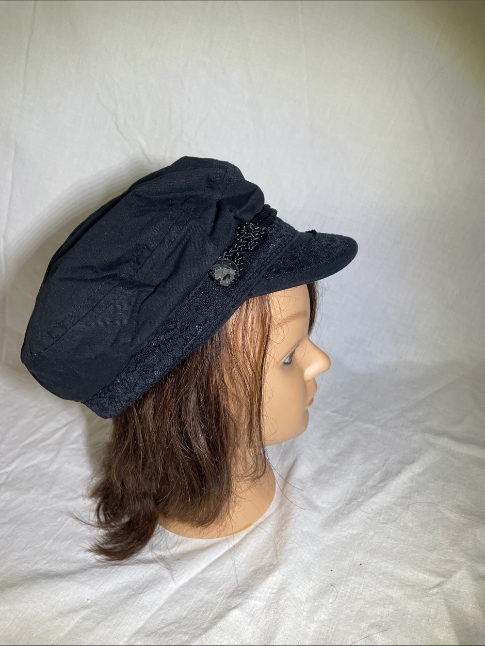 Divided Black Braided-Trim Baker Boy Hat
